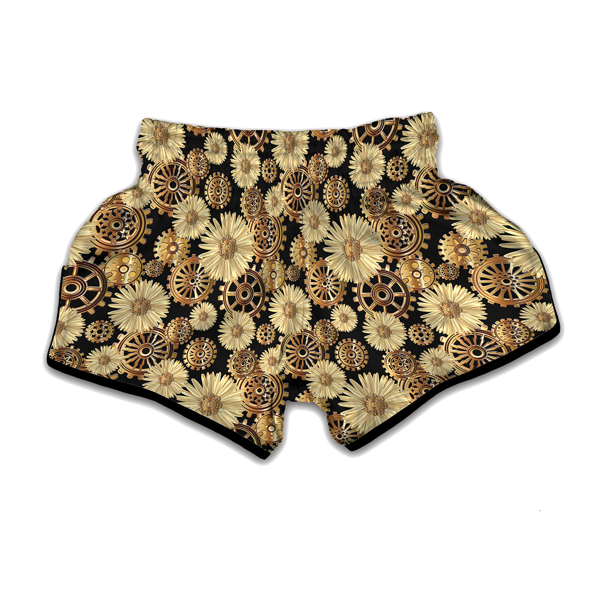 Steampunk Chamomile Pattern Print Muay Thai Boxing Shorts