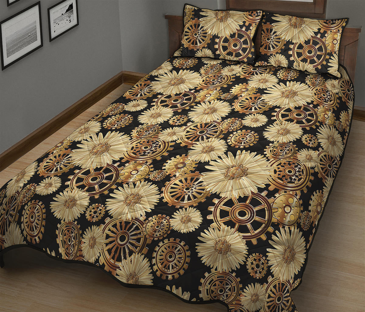 Steampunk Chamomile Pattern Print Quilt Bed Set