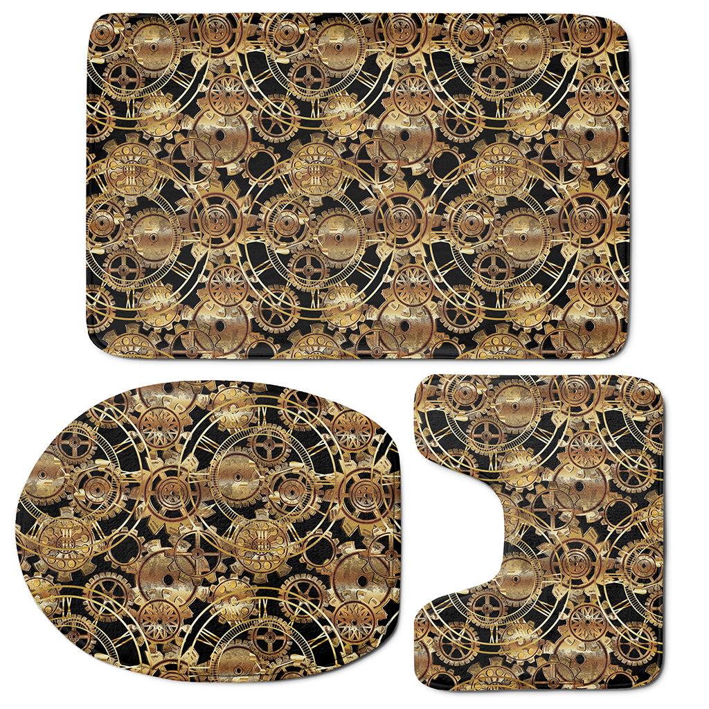 Steampunk Clock Gears Print 3 Piece Bath Mat Set