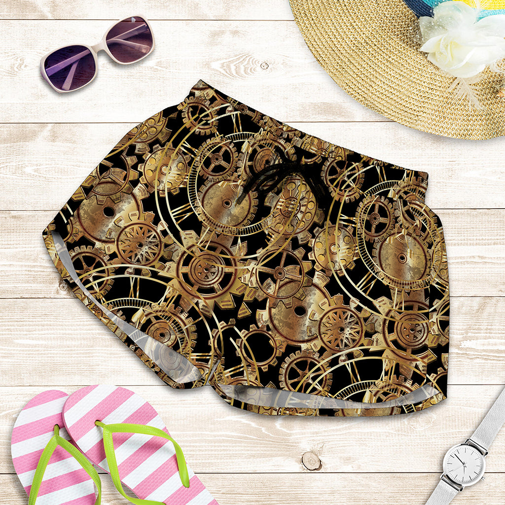 Steampunk Clock Gears Print Women's Shorts