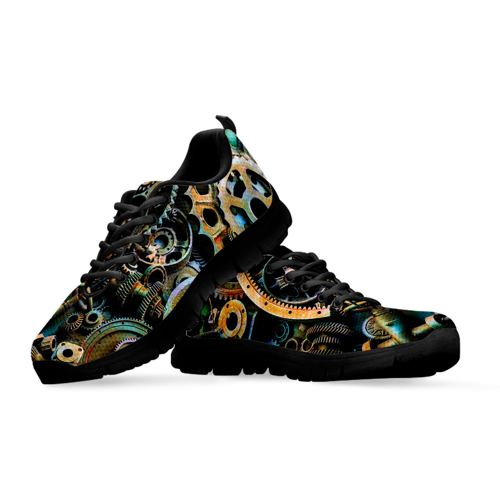 Steampunk Cogs And Gears Print Black Sneakers