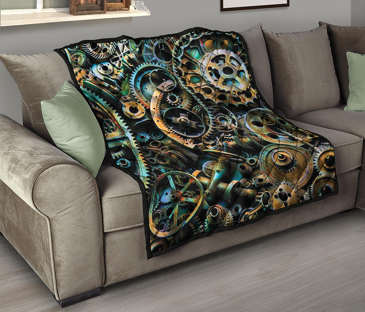 Steampunk Cogs And Gears Print Quilt