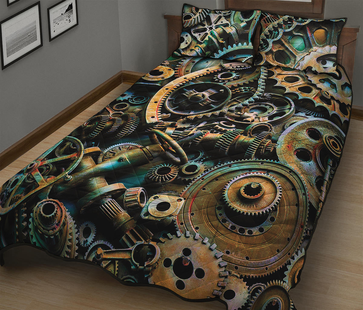 Steampunk Cogs And Gears Print Quilt Bed Set