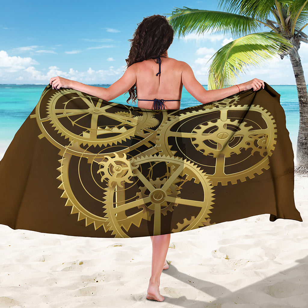 Steampunk Cogwheels Print Beach Sarong Wrap