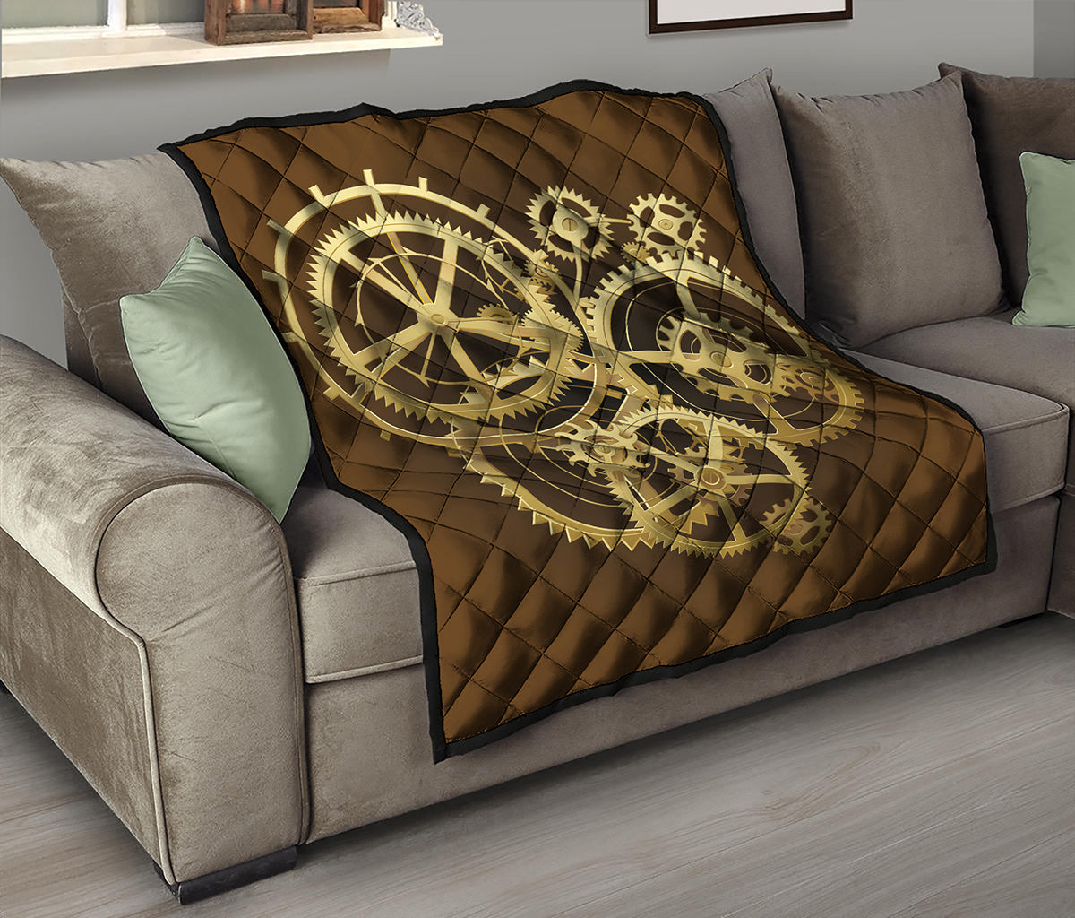 Steampunk Cogwheels Print Quilt
