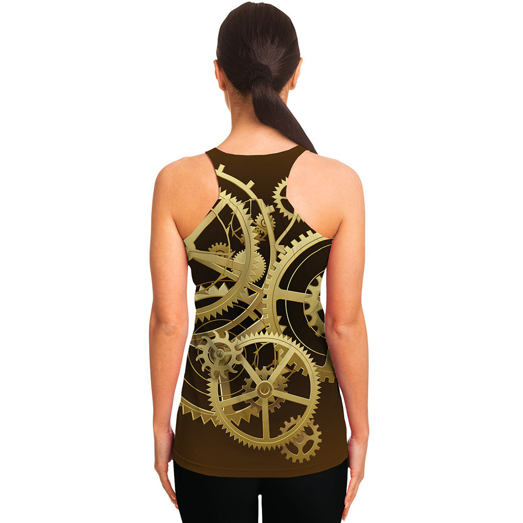 Steampunk Cogwheels Print Women's Racerback Tank Top