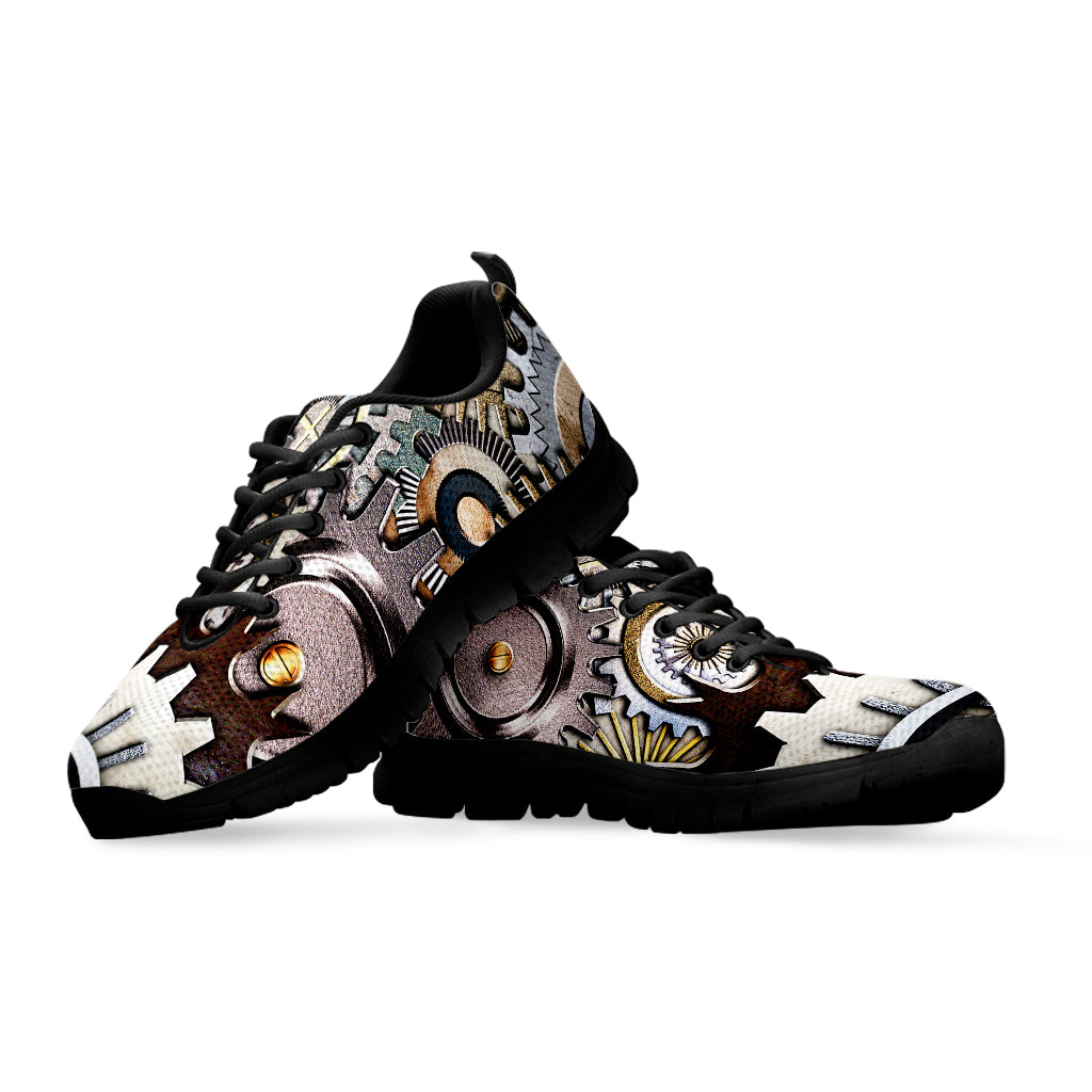 Steampunk Gears And Cogs Print Black Sneakers