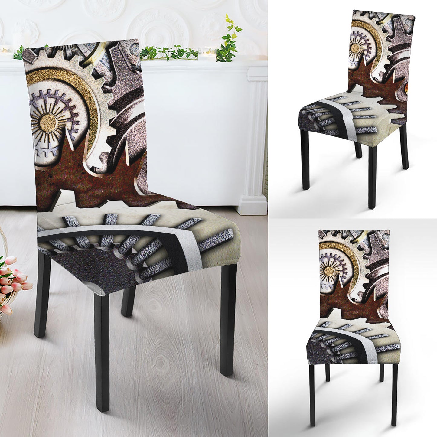 Steampunk Gears And Cogs Print Dining Chair Slipcover