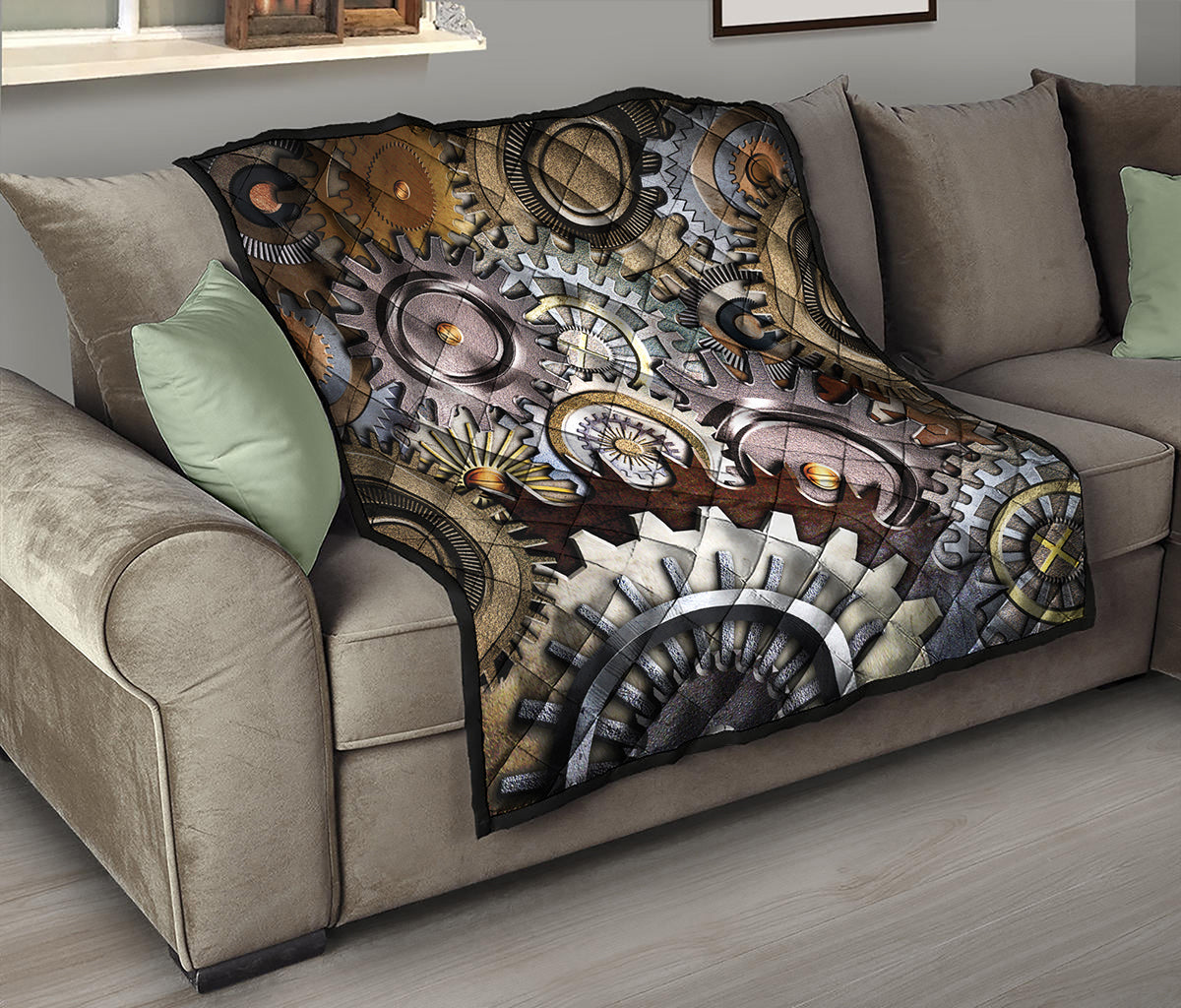 Steampunk Gears And Cogs Print Quilt