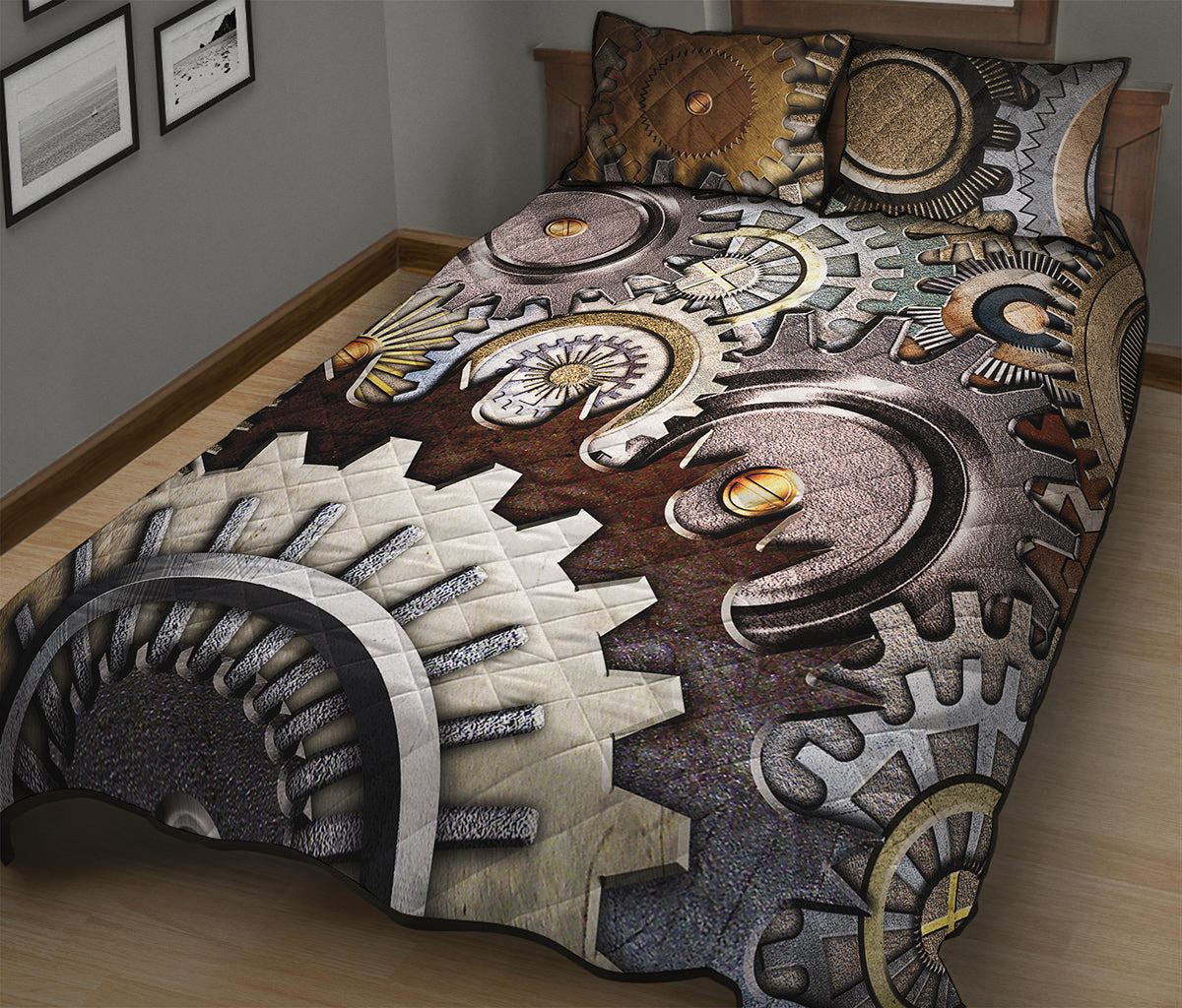 Steampunk Gears And Cogs Print Quilt Bed Set