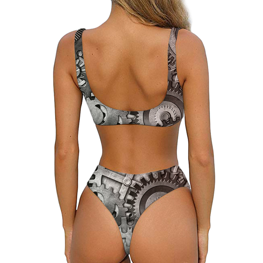 Steampunk Metal Gears Print Front Bow Tie Bikini