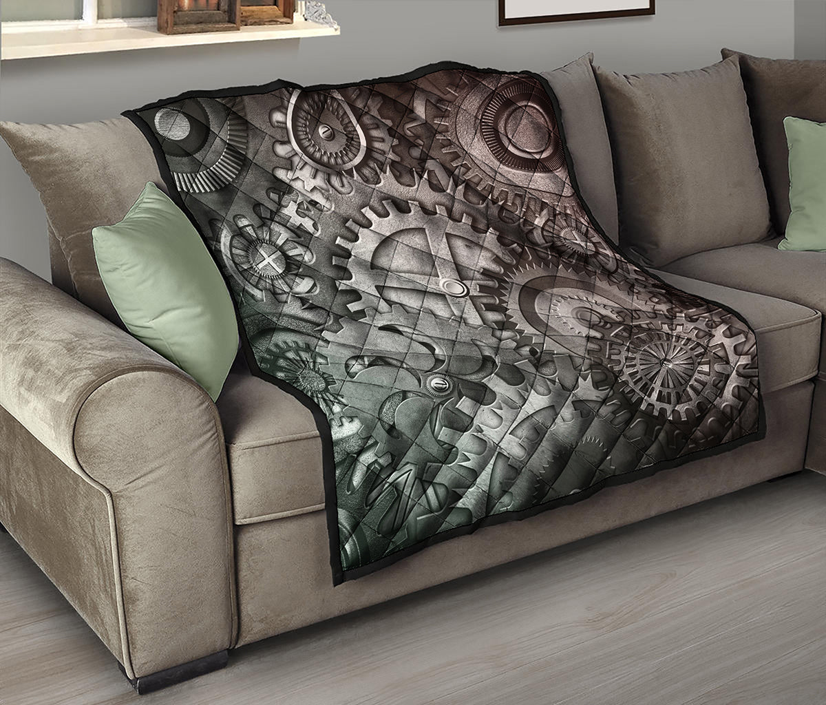 Steampunk Metal Gears Print Quilt