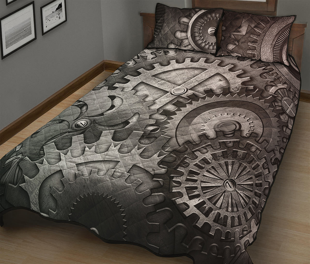 Steampunk Metal Gears Print Quilt Bed Set
