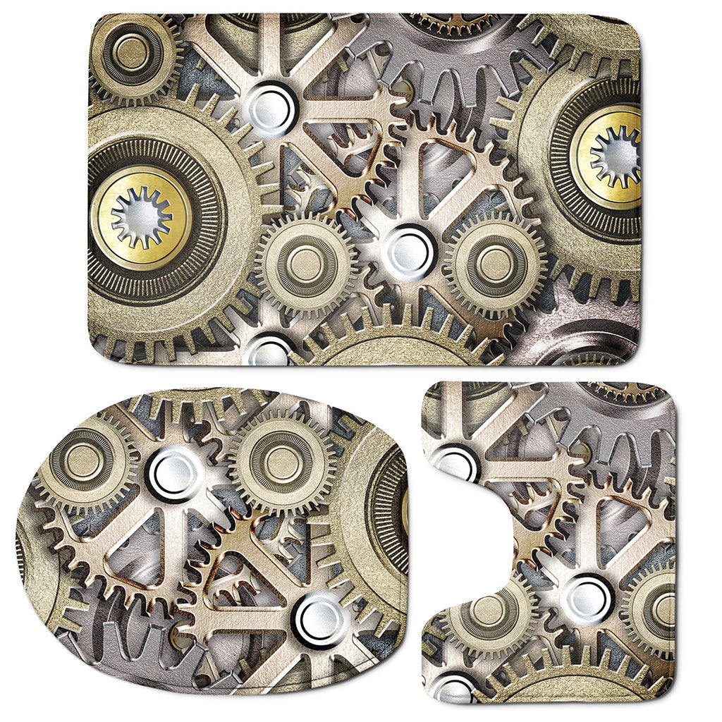 Steampunk Metallic Gears Print 3 Piece Bath Mat Set
