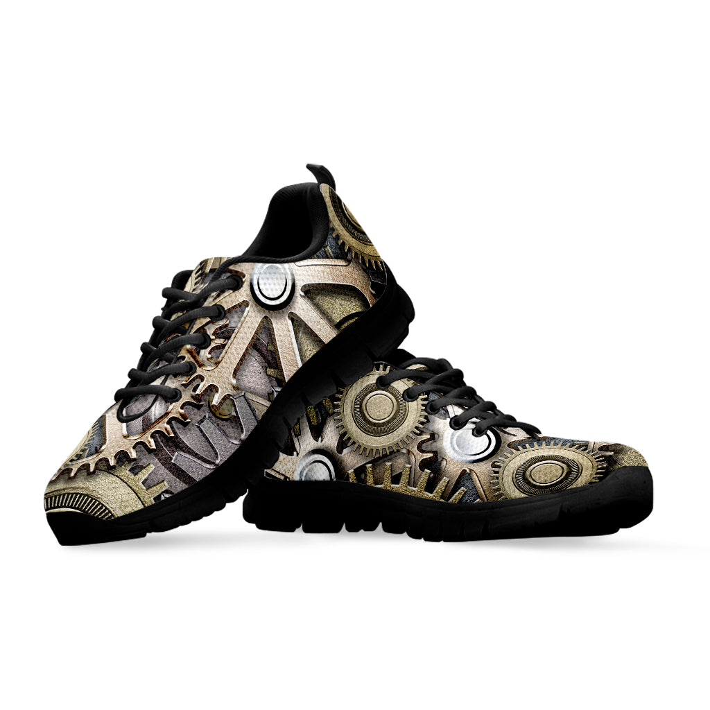 Steampunk Metallic Gears Print Black Sneakers
