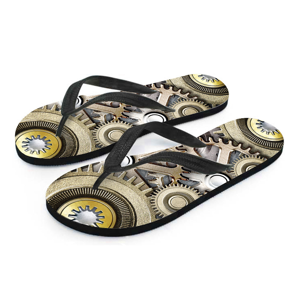 Steampunk Metallic Gears Print Flip Flops