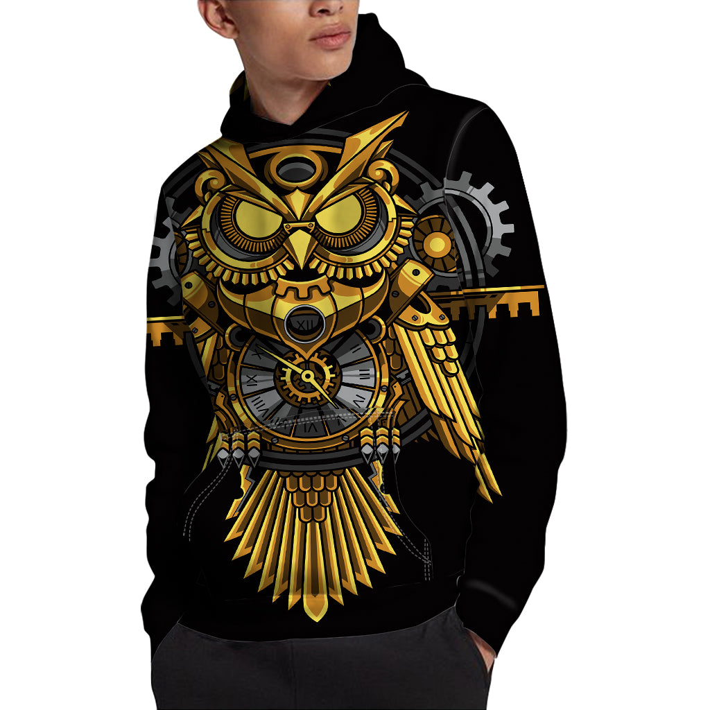 Steampunk Owl Print Pullover Hoodie