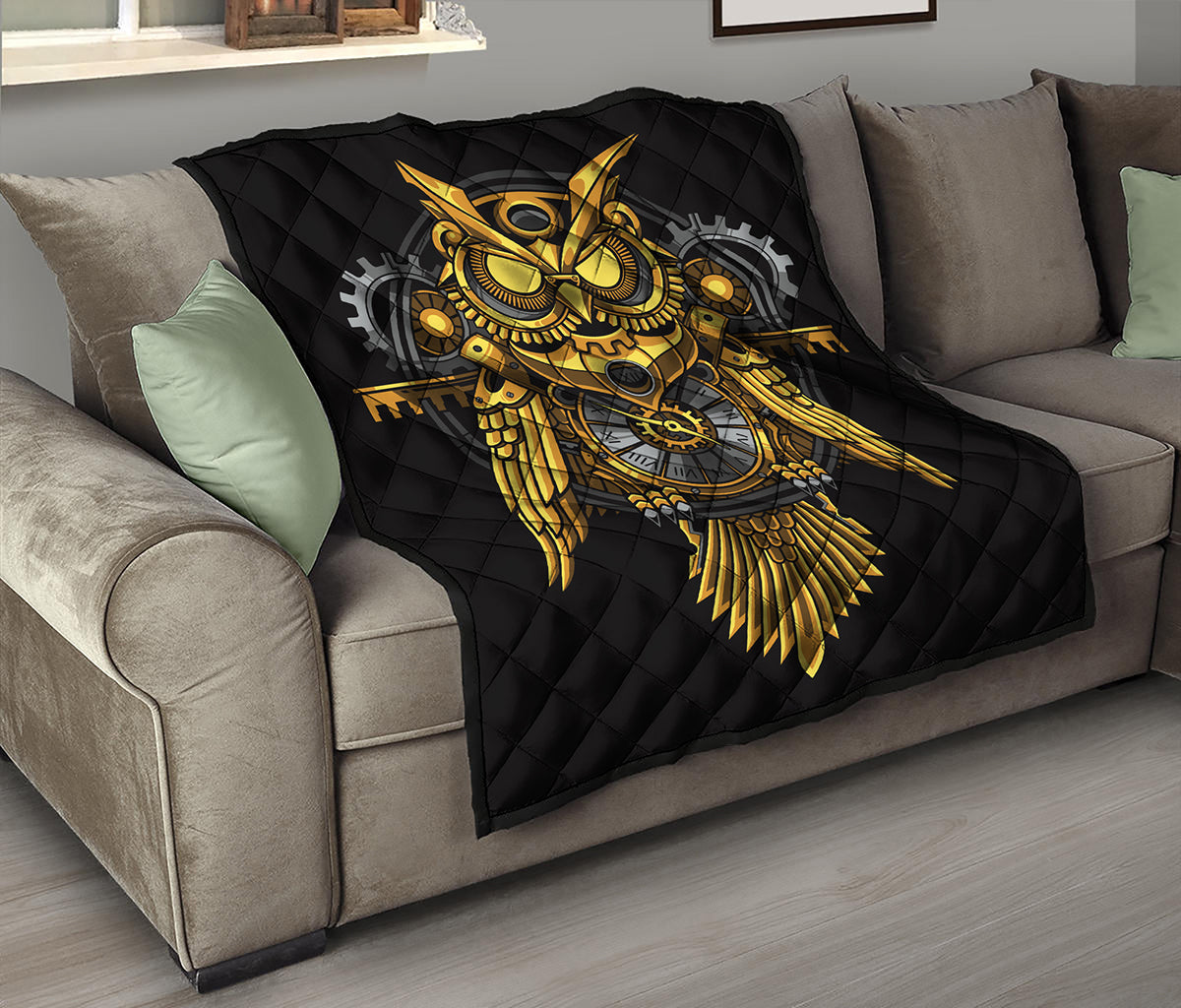 Steampunk Owl Print Quilt