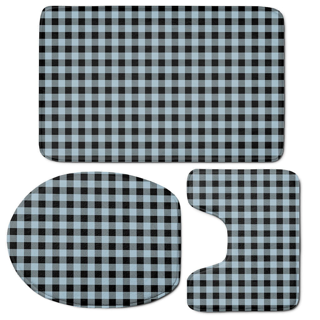 Steel Blue And Black Buffalo Check Print 3 Piece Bath Mat Set