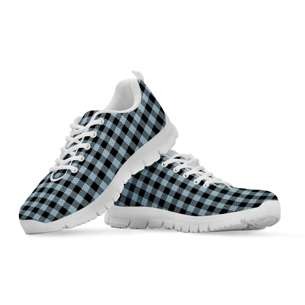 Steel Blue And Black Buffalo Check Print White Sneakers