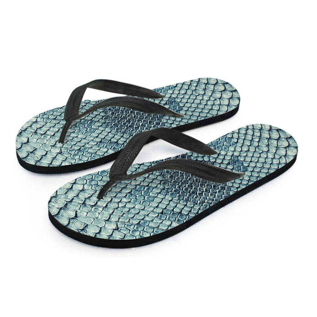 Steel Blue Snakeskin Print Flip Flops