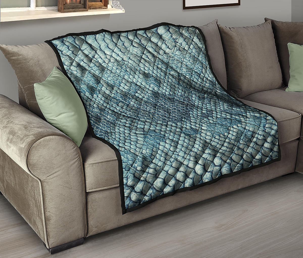 Steel Blue Snakeskin Print Quilt