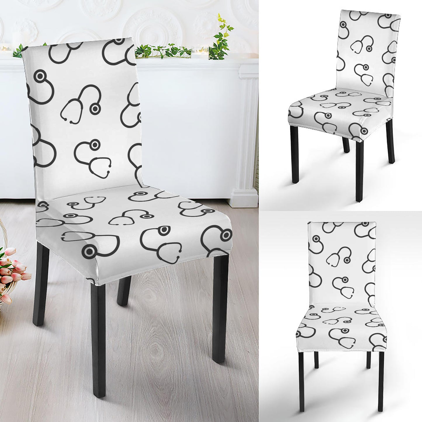 Stethoscope Sign Pattern Print Dining Chair Slipcover