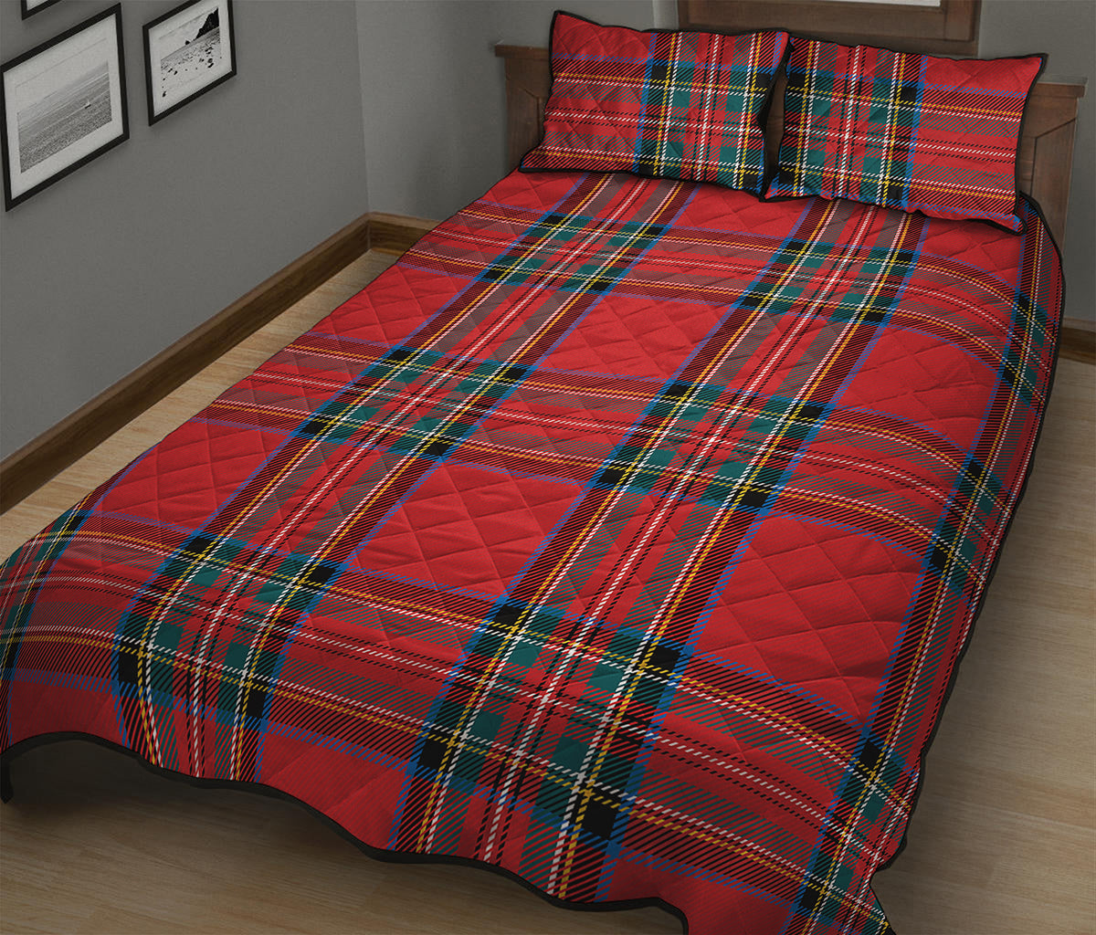 Stewart Tartan Scottish Pattern Print Quilt Bed Set
