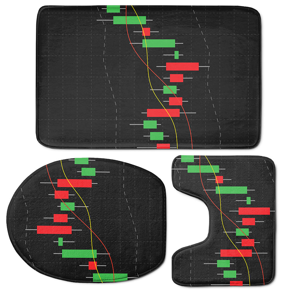 Stock Market Candlestick Print 3 Piece Bath Mat Set