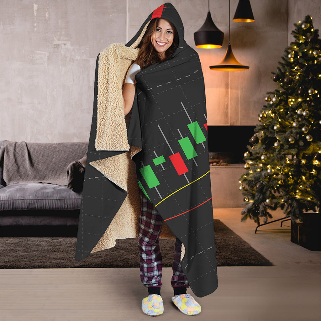 Stock Market Candlestick Print Hooded Blanket