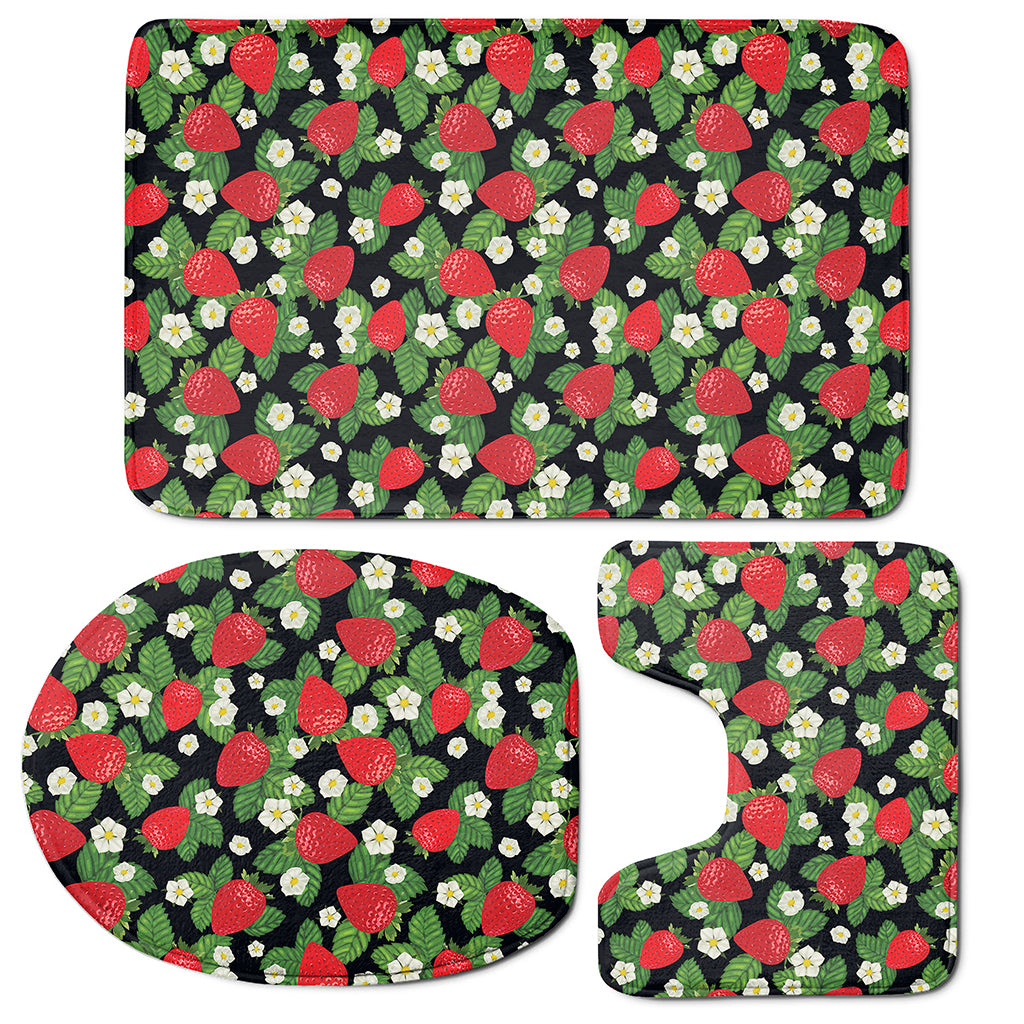 Strawberry And Flower Pattern Print 3 Piece Bath Mat Set