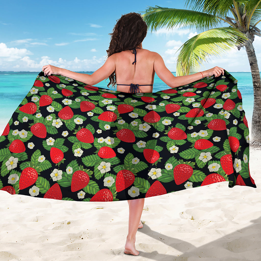 Strawberry And Flower Pattern Print Beach Sarong Wrap