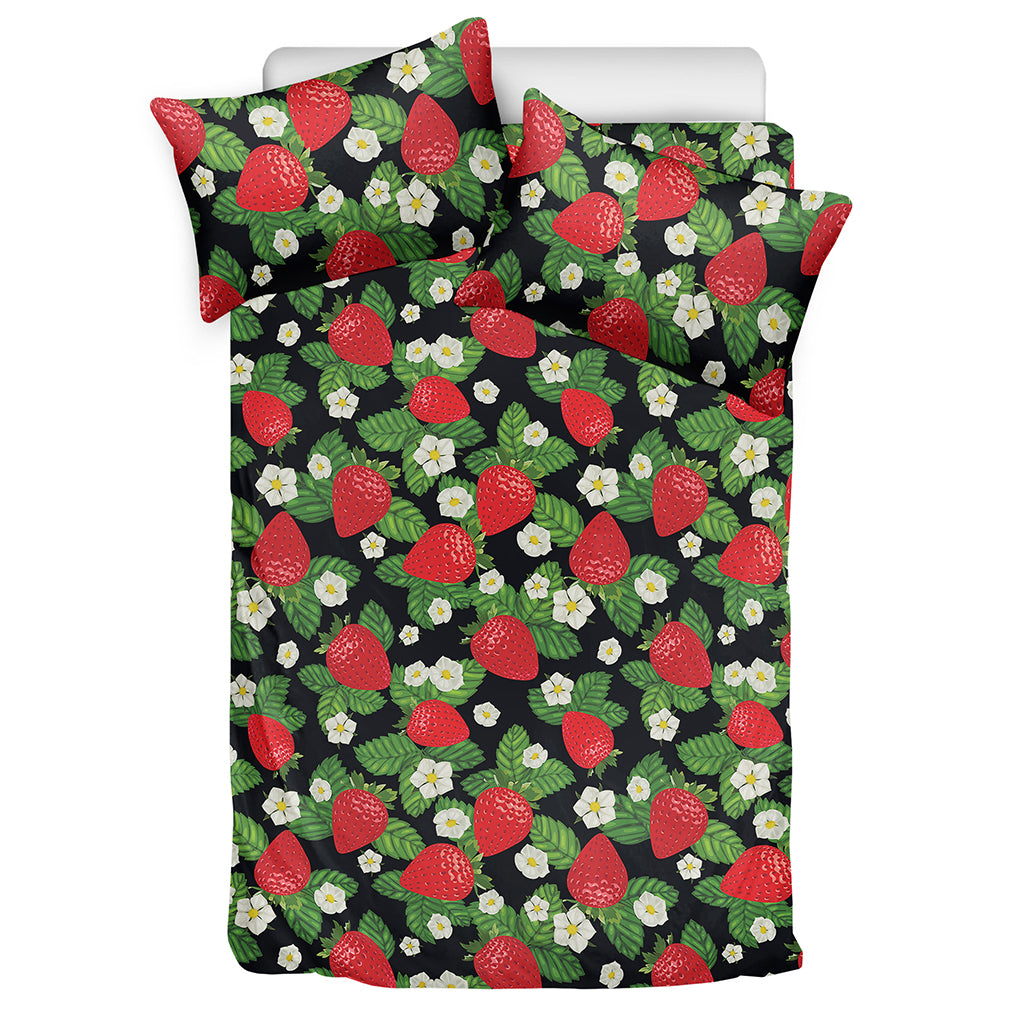 Strawberry And Flower Pattern Print Duvet Cover Bedding Set