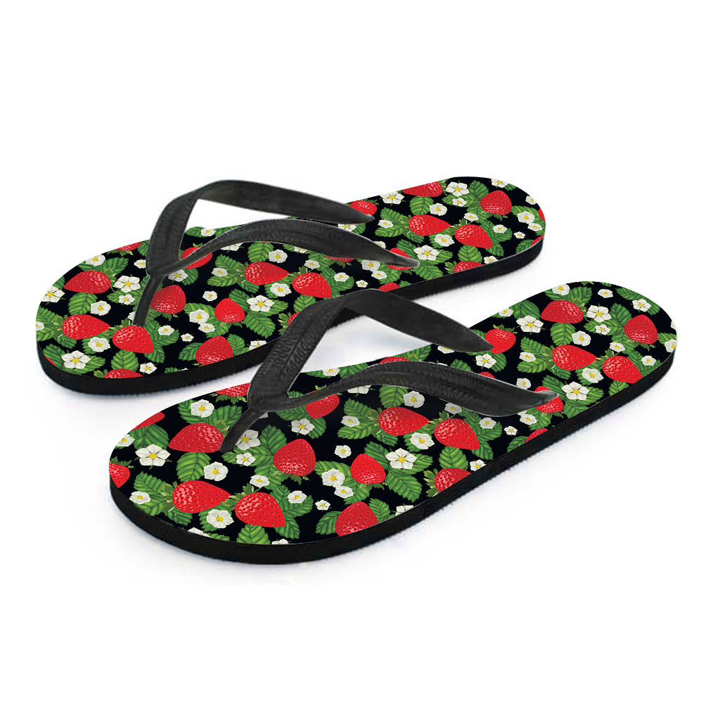 Strawberry And Flower Pattern Print Flip Flops