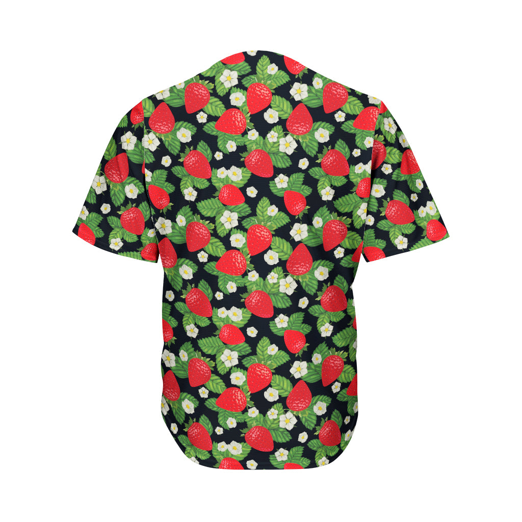 Strawberry And Flower Pattern Print Men's Baseball Jersey