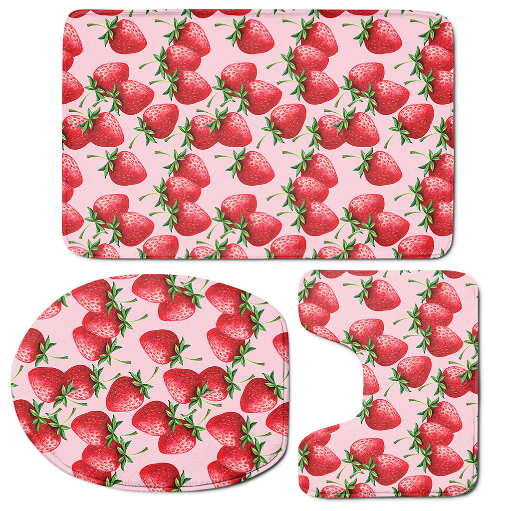 Strawberry Fruit Pattern Print 3 Piece Bath Mat Set
