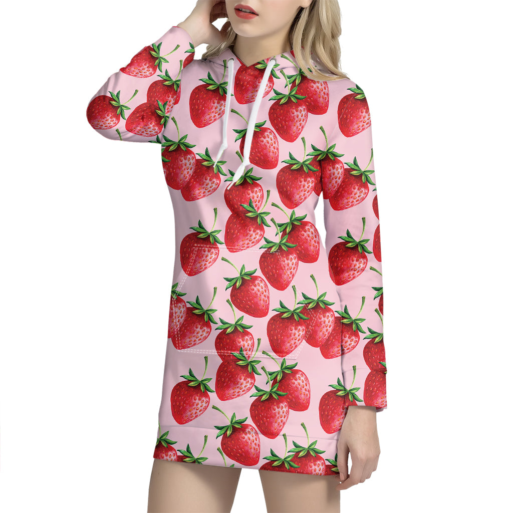 Strawberry Fruit Pattern Print Hoodie Dress