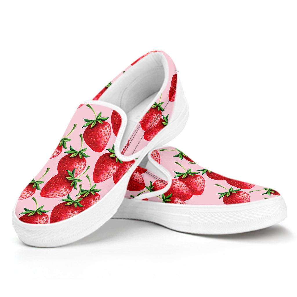 Strawberry Fruit Pattern Print White Slip On Shoes