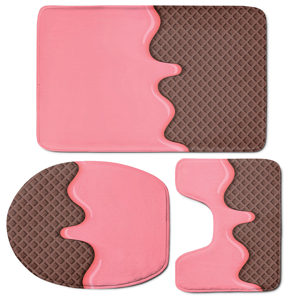 Strawberry Ice Cream Melted Print 3 Piece Bath Mat Set