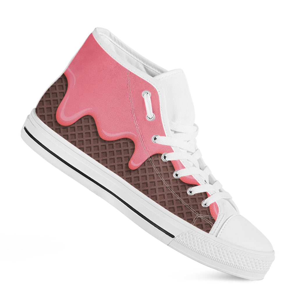Strawberry Ice Cream Melted Print White High Top Shoes