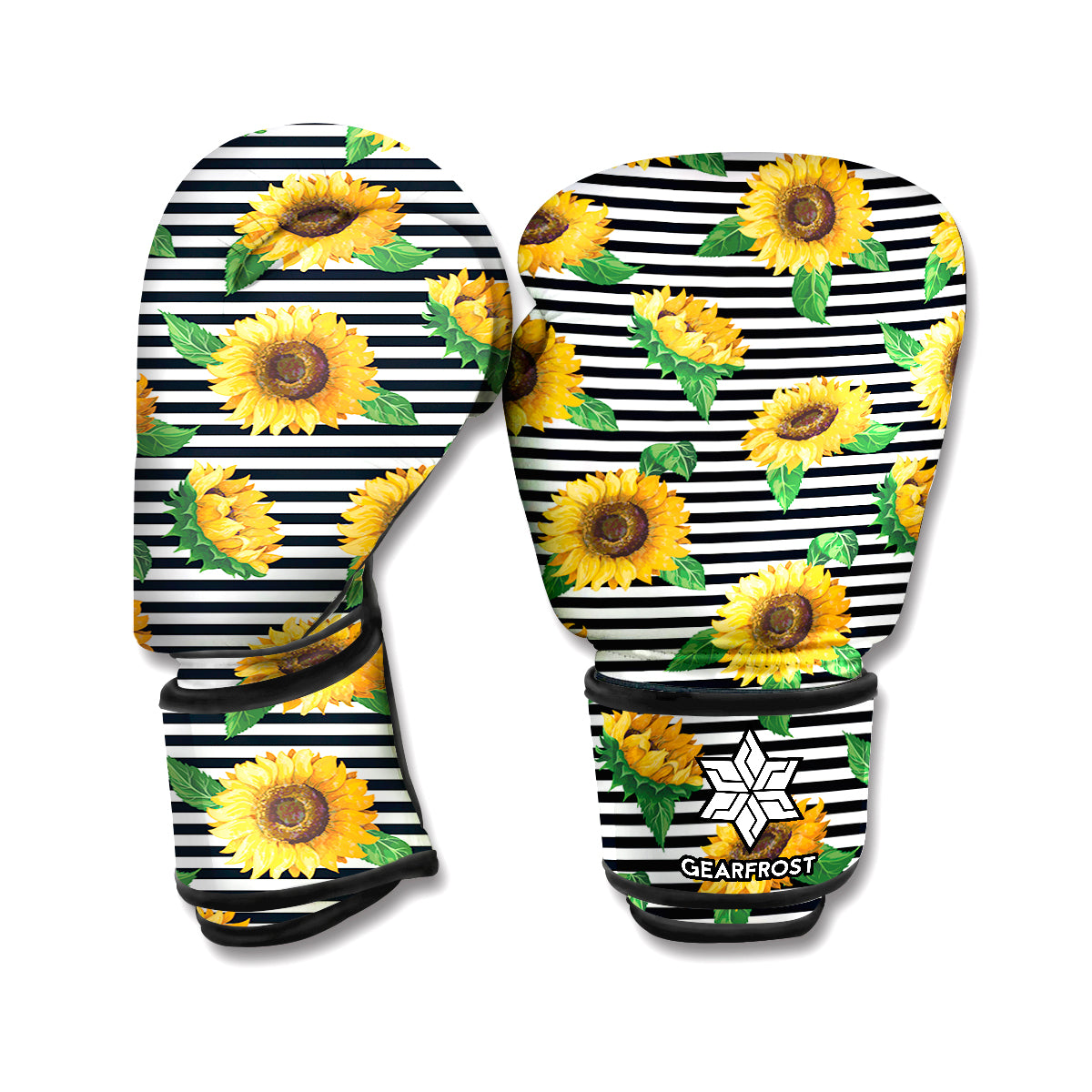 Stripe Sunflower Pattern Print Boxing Gloves