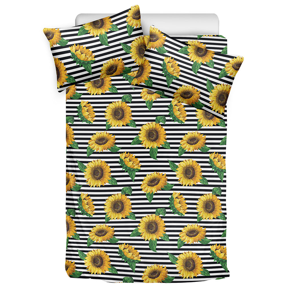 Stripe Sunflower Pattern Print Duvet Cover Bedding Set