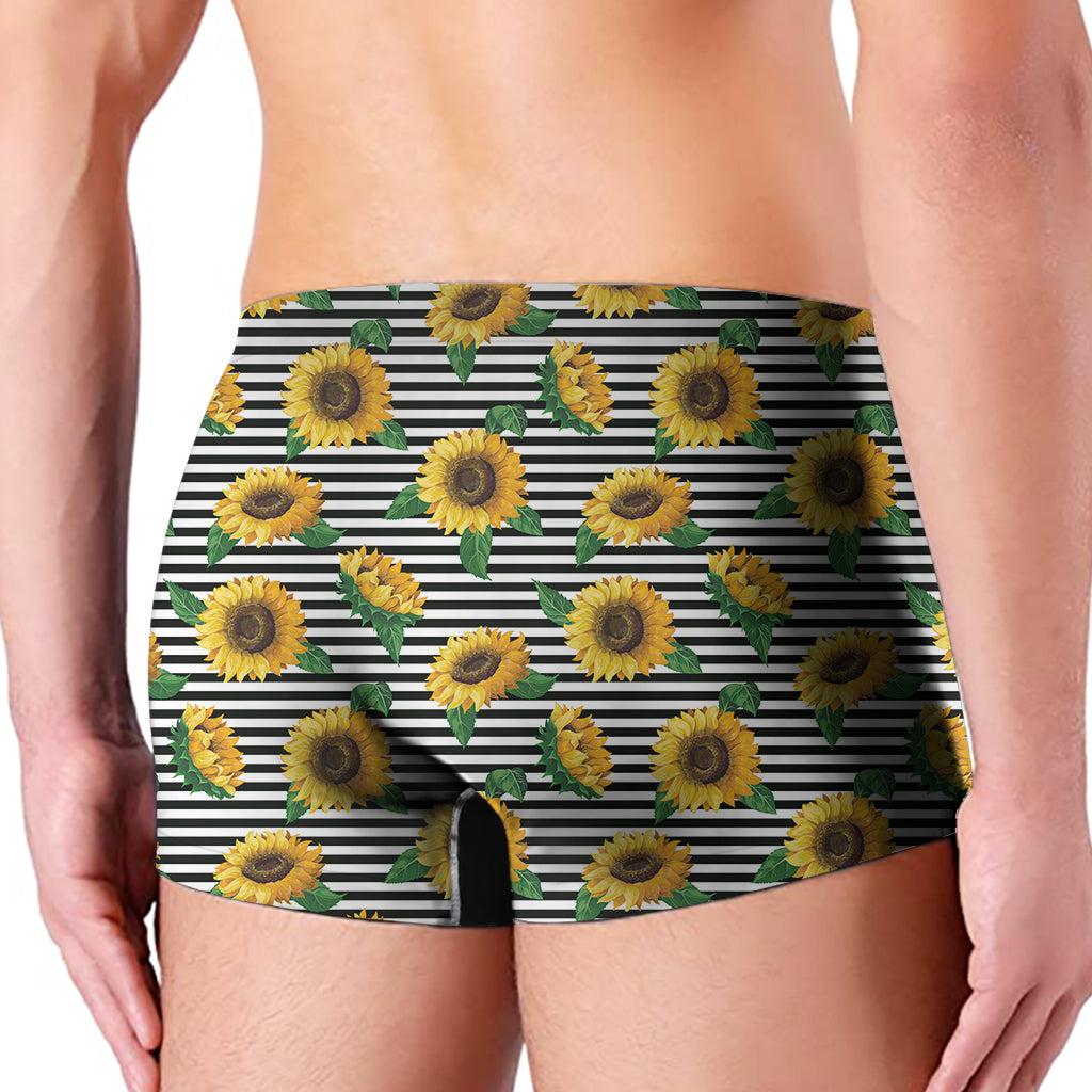 Stripe Sunflower Pattern Print Men's Boxer Briefs