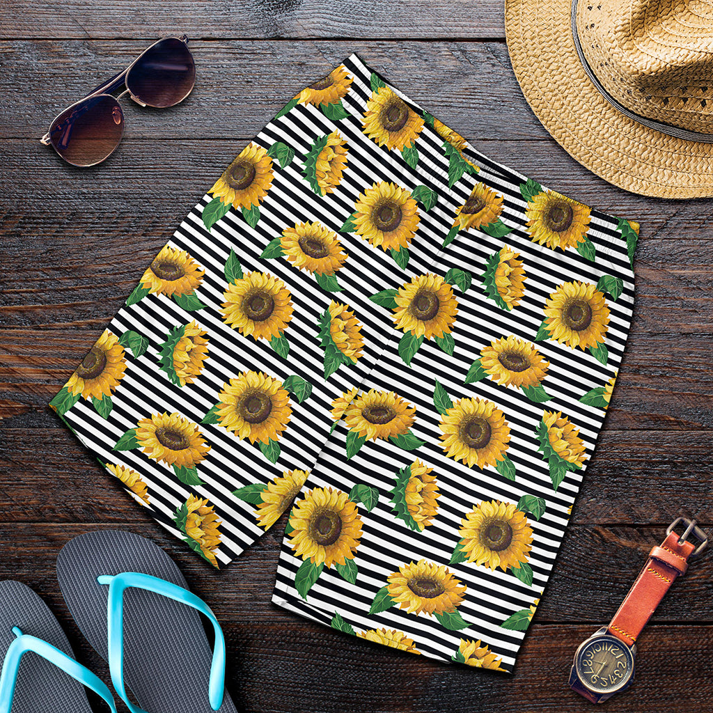 Stripe Sunflower Pattern Print Men's Shorts