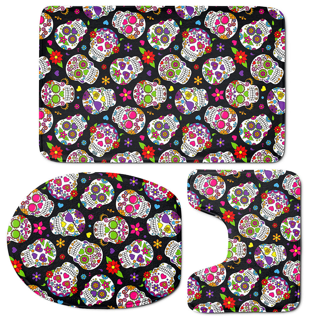 Sugar Skull Pattern Print 3 Piece Bath Mat Set