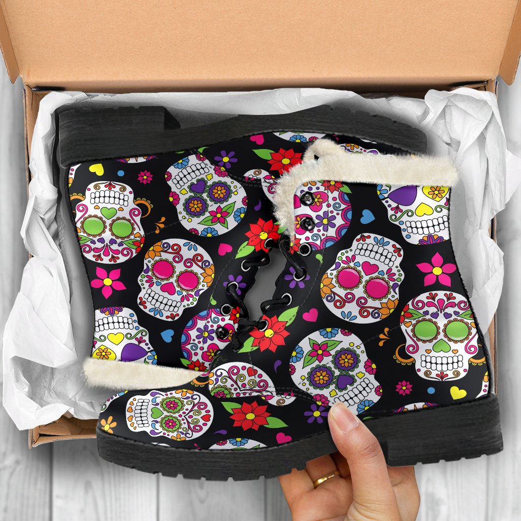 Sugar Skull Pattern Print Comfy Boots GearFrost