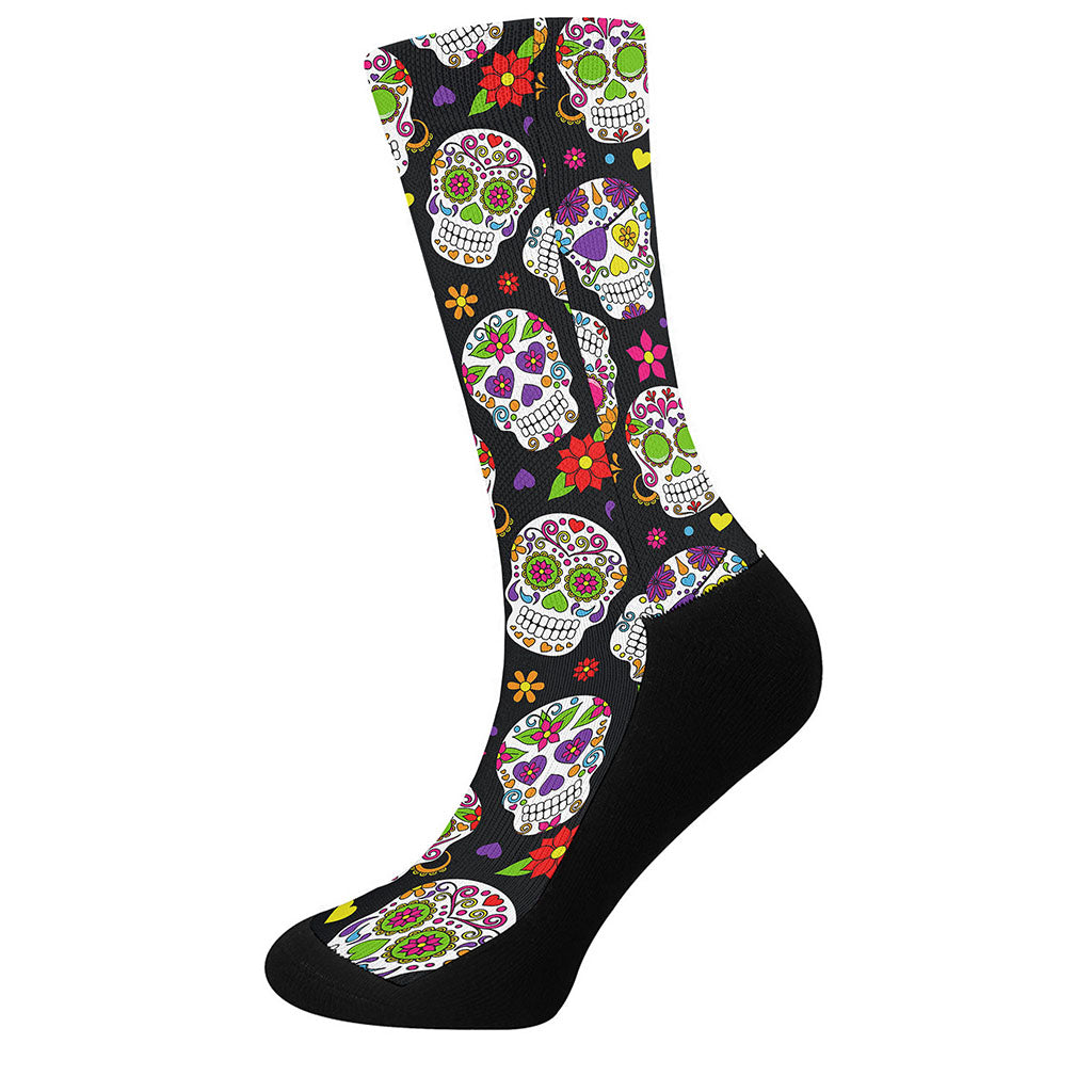 Sugar Skull Pattern Print Crew Socks