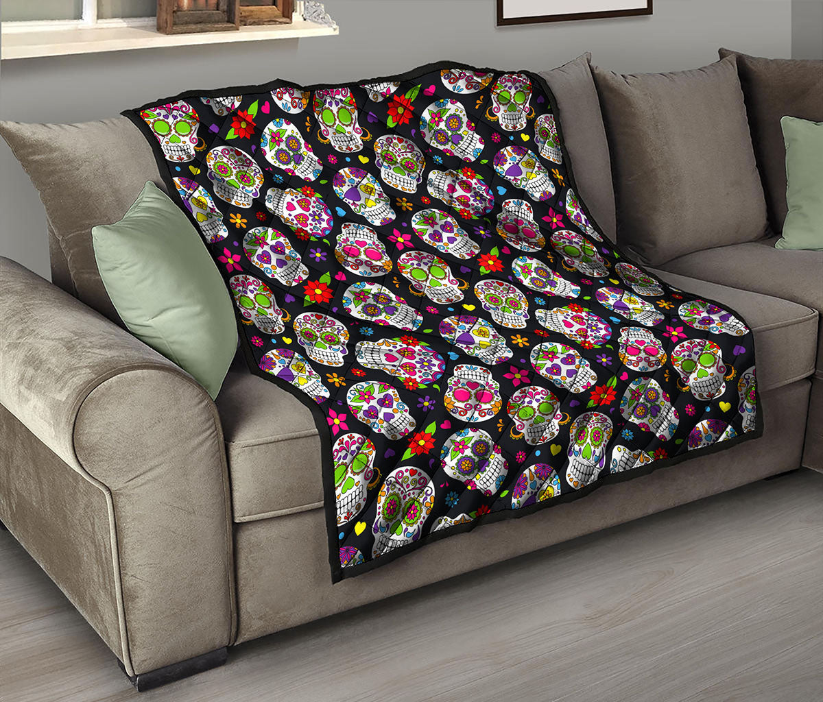 Sugar Skull Pattern Print Quilt