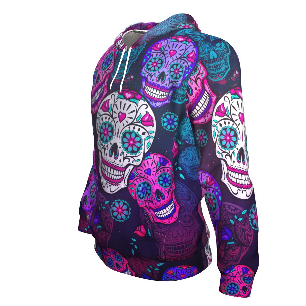 Sugar Skull Purple Teal Pattern Print Unisex Pullover Hoodie GearFrost