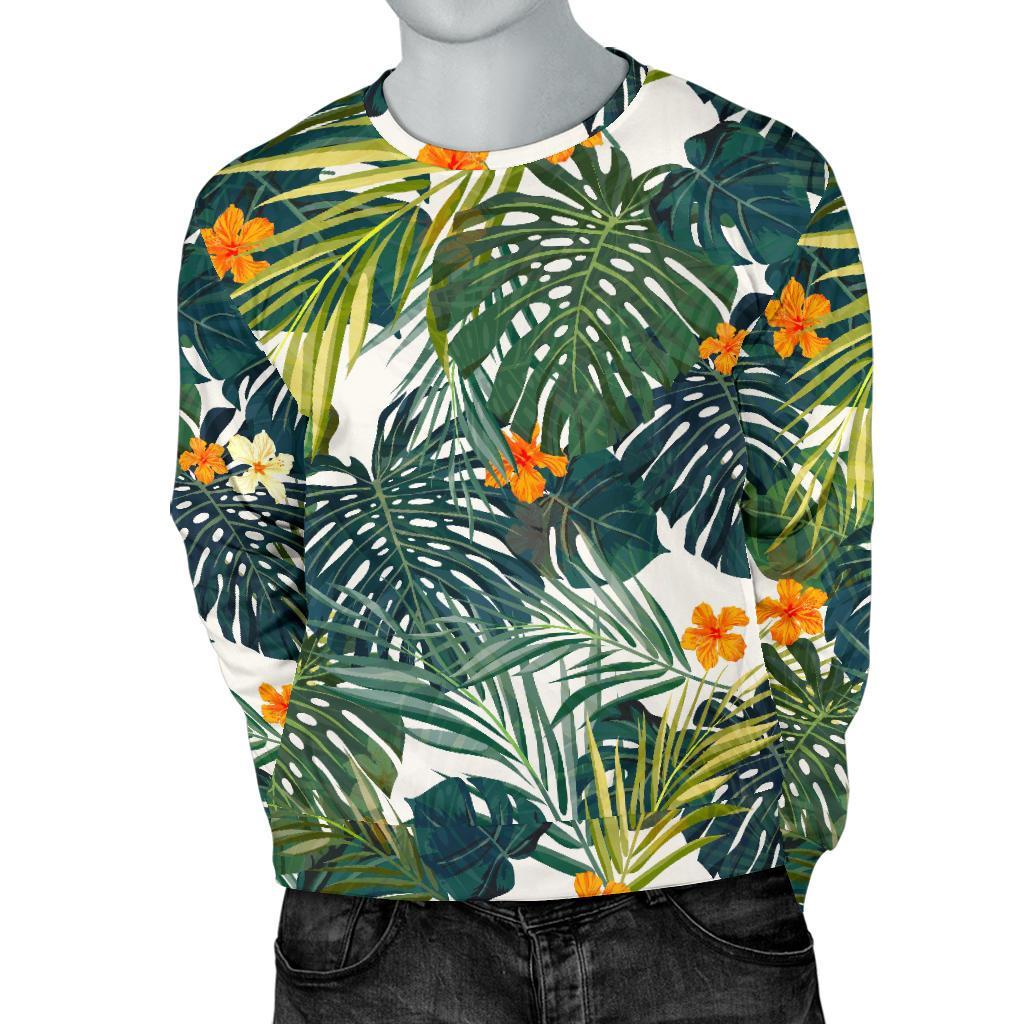 Summer Hawaiian Leaves Pattern Print Men's Crewneck Sweatshirt GearFrost
